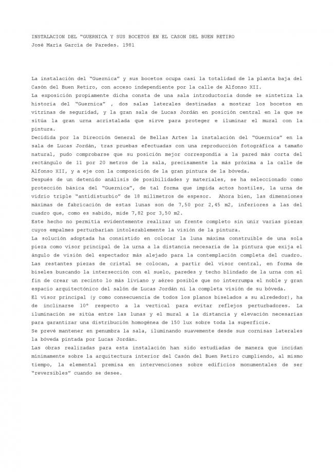 Notas sobre la instalación del Guernica y sus bocetos en el Casón del Buen Retiro 