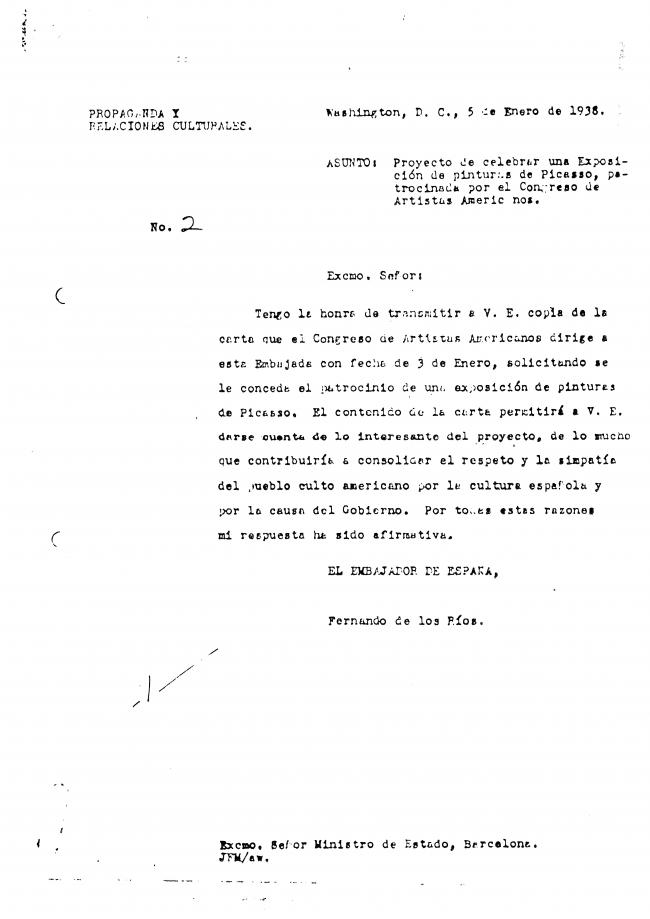 Correspondencia relativa a la organización de una exposición Guernica en Estados Unidos