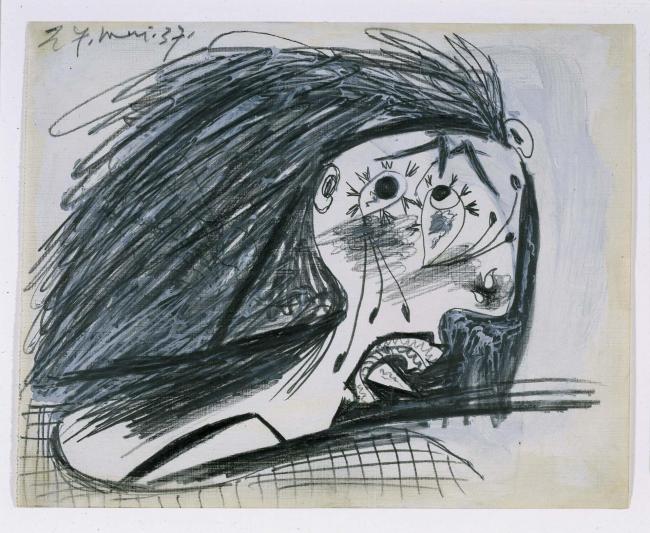 Cabeza llorando (I). Dibujo preparatorio para «Guernica»