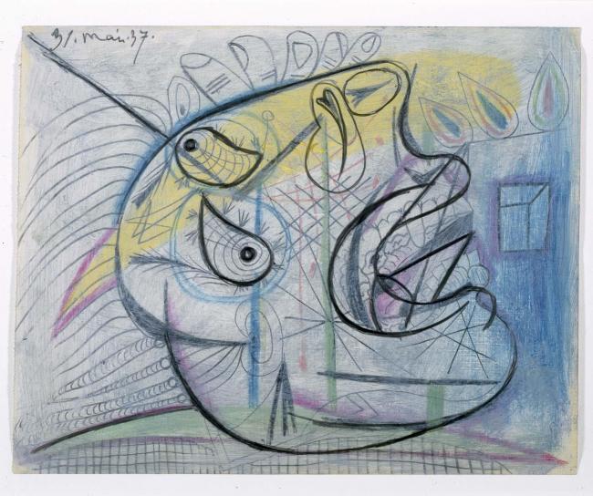 Cabeza llorando (III). Dibujo preparatorio para «Guernica»