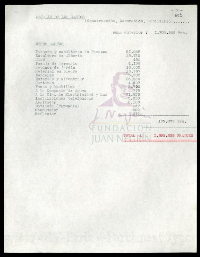 Cuentas de la participación española en la Exposición Internacional de París de 1937 desde el comienzo hasta el sábado 21 de agosto