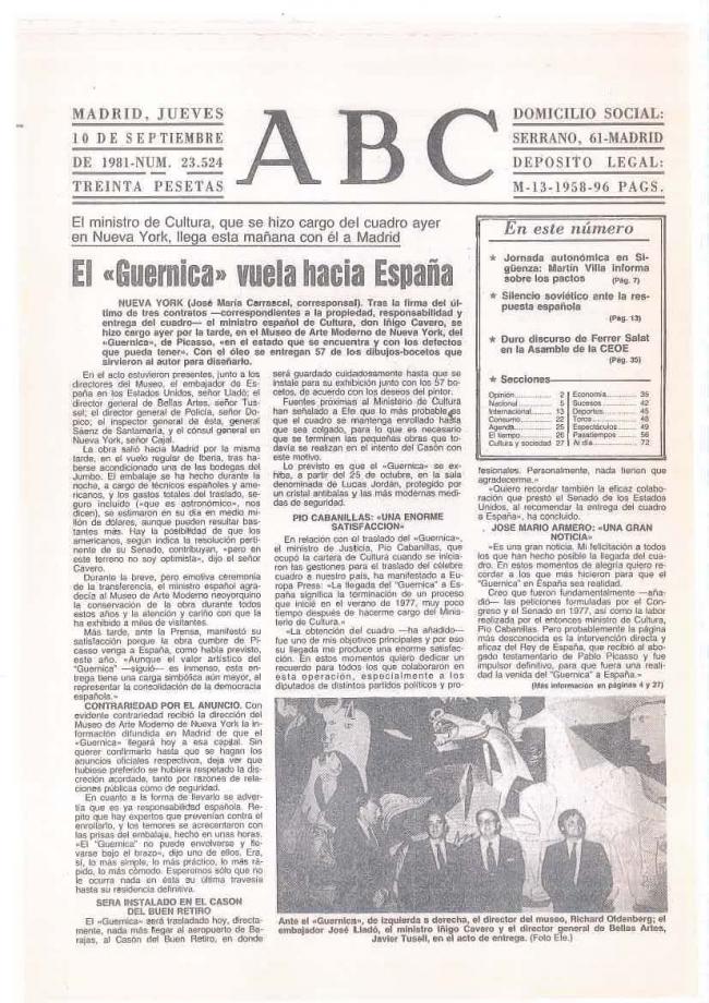 Legado Pablo Picasso: dossier de prensa e instalación del Guernica en el Casón del Buen Retiro