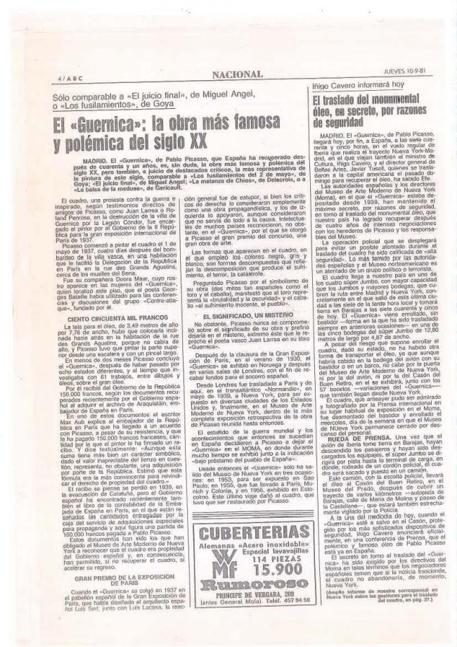 Legado Pablo Picasso: dossier de prensa e instalación del Guernica en el Casón del Buen Retiro