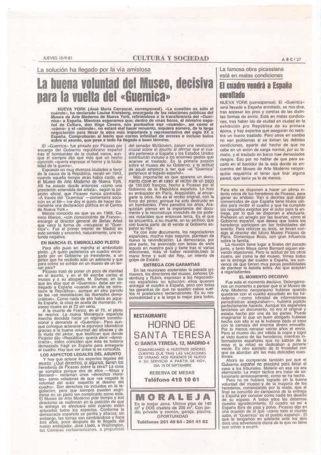 Legado Pablo Picasso: dossier de prensa e instalación del Guernica en el Casón del Buen Retiro
