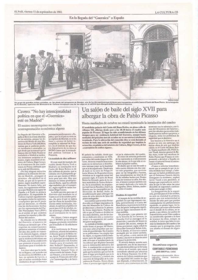 Legado Pablo Picasso: dossier de prensa e instalación del Guernica en el Casón del Buen Retiro