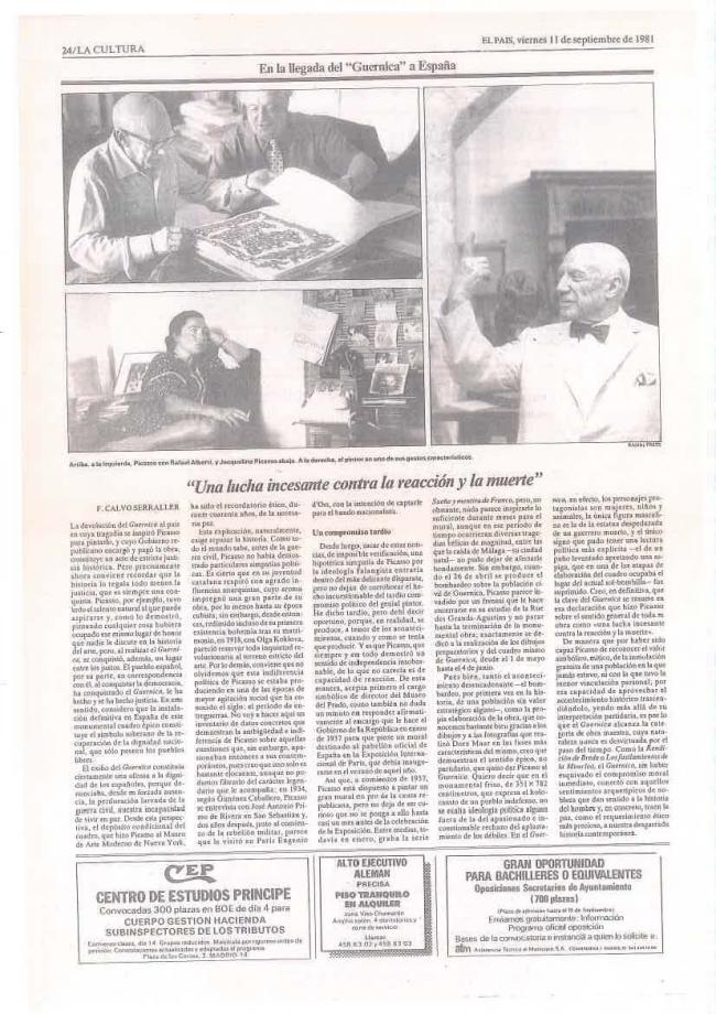 Legado Pablo Picasso: dossier de prensa e instalación del Guernica en el Casón del Buen Retiro