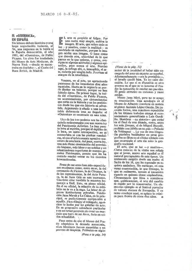 Legado Pablo Picasso: dossier de prensa e instalación del Guernica en el Casón del Buen Retiro