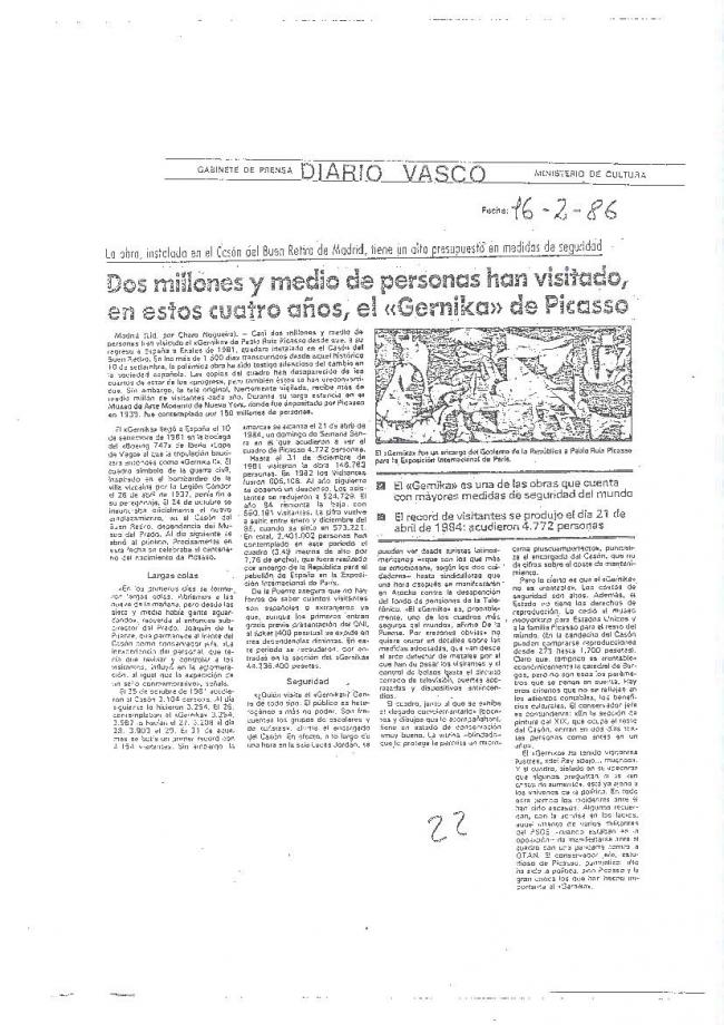 Legado Pablo Picasso: dossier de prensa e instalación del Guernica en el Casón del Buen Retiro