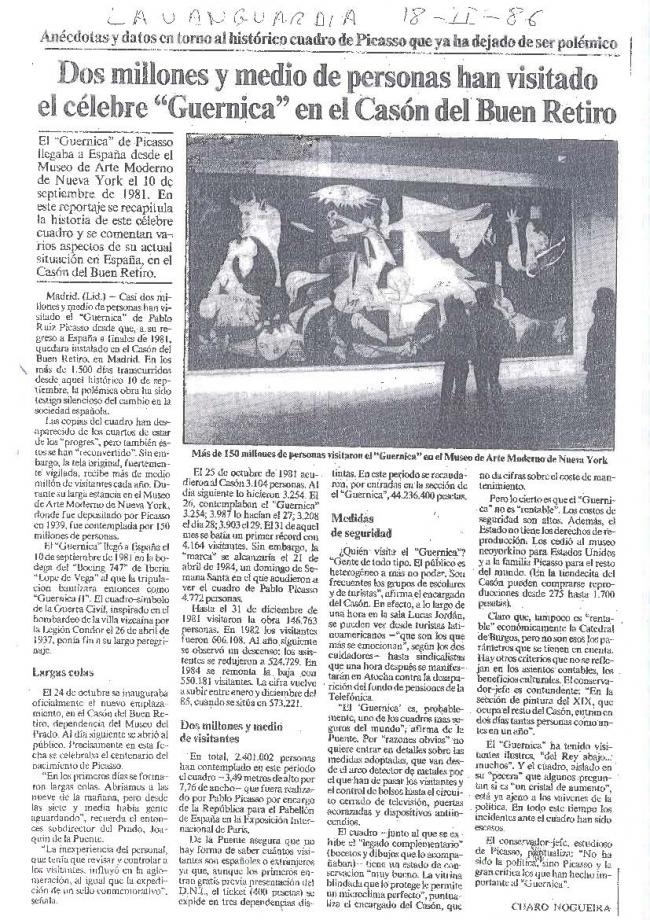 Legado Pablo Picasso: dossier de prensa e instalación del Guernica en el Casón del Buen Retiro