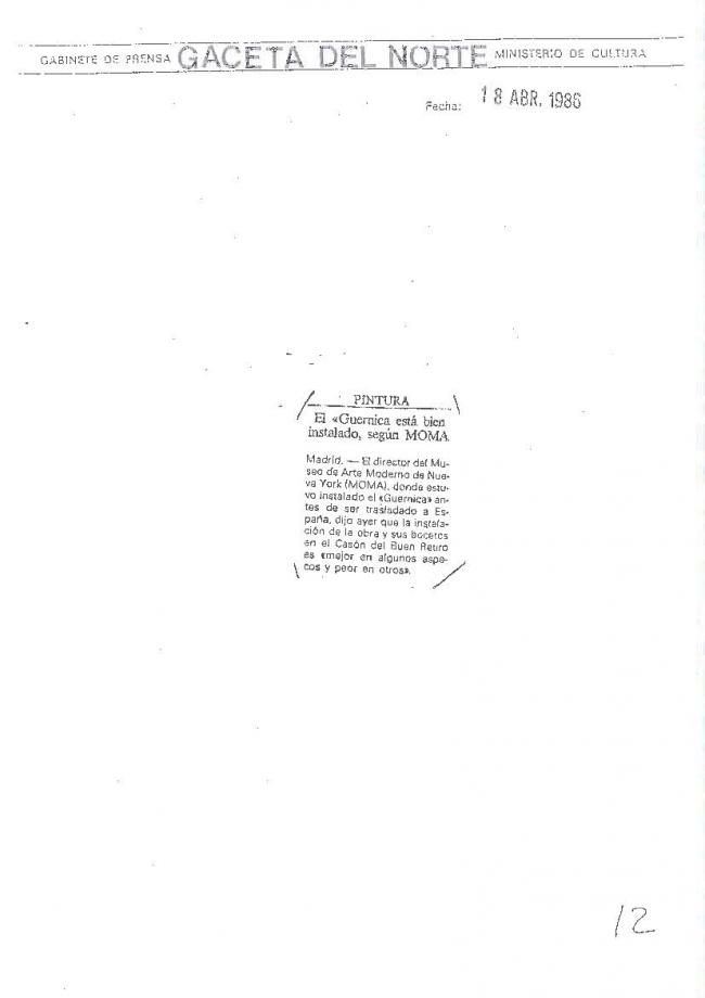 Legado Pablo Picasso: dossier de prensa e instalación del Guernica en el Casón del Buen Retiro