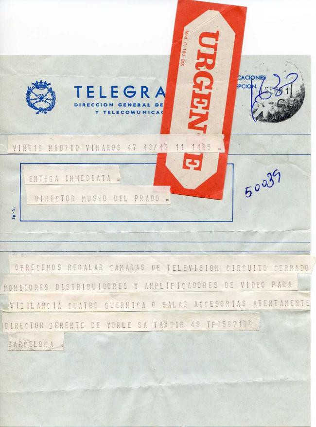 Diez cartas, telegramas y algunos poemas enviados como felicitación por la incorporación de Guernica de Picasso al Museo del Prado