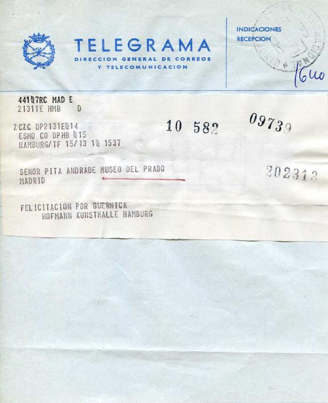 Diez cartas, telegramas y algunos poemas enviados como felicitación por la incorporación de Guernica de Picasso al Museo del Prado