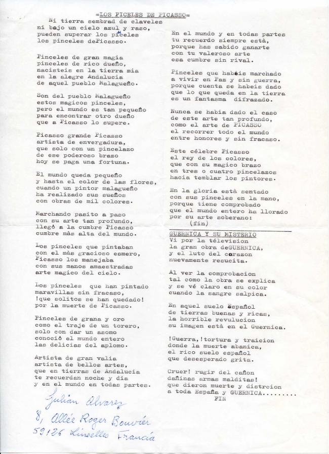 Diez cartas, telegramas y algunos poemas enviados como felicitación por la incorporación de Guernica de Picasso al Museo del Prado