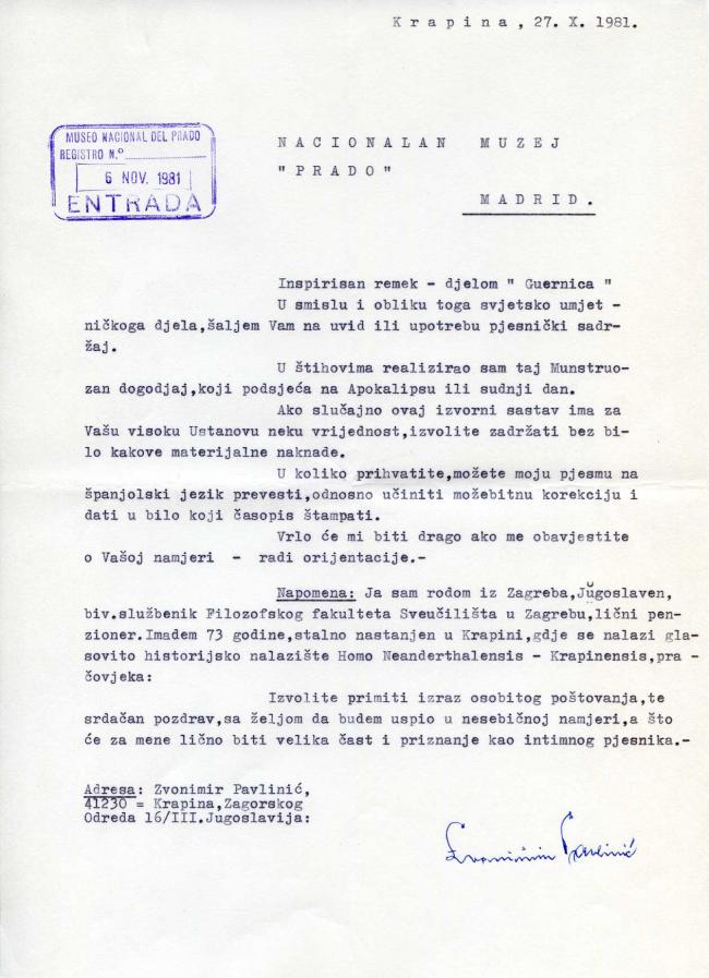 Diez cartas, telegramas y algunos poemas enviados como felicitación por la incorporación de Guernica de Picasso al Museo del Prado