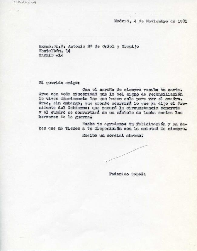 Diez cartas, telegramas y algunos poemas enviados como felicitación por la incorporación de Guernica de Picasso al Museo del Prado