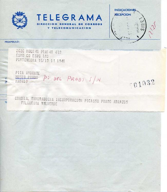 Diez cartas, telegramas y algunos poemas enviados como felicitación por la incorporación de Guernica de Picasso al Museo del Prado