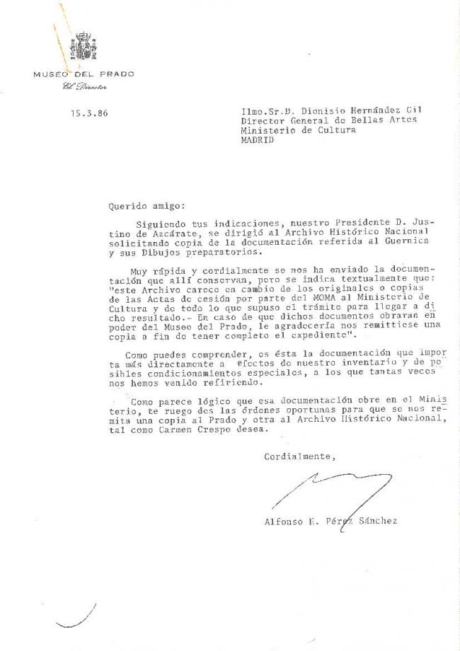 Carta de Alfonso E. Pérez Sánchez a Dionisio Hernández Gil