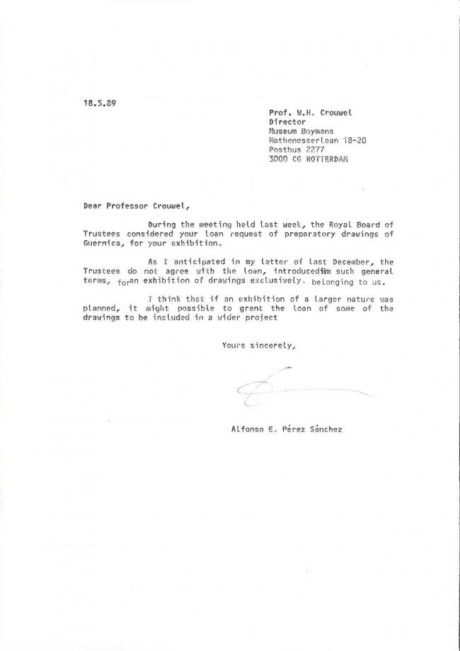 Correspondencia sobre el proyecto de exposición sobre Guernica del Museum Boymans-van Beuningen de Róterdam