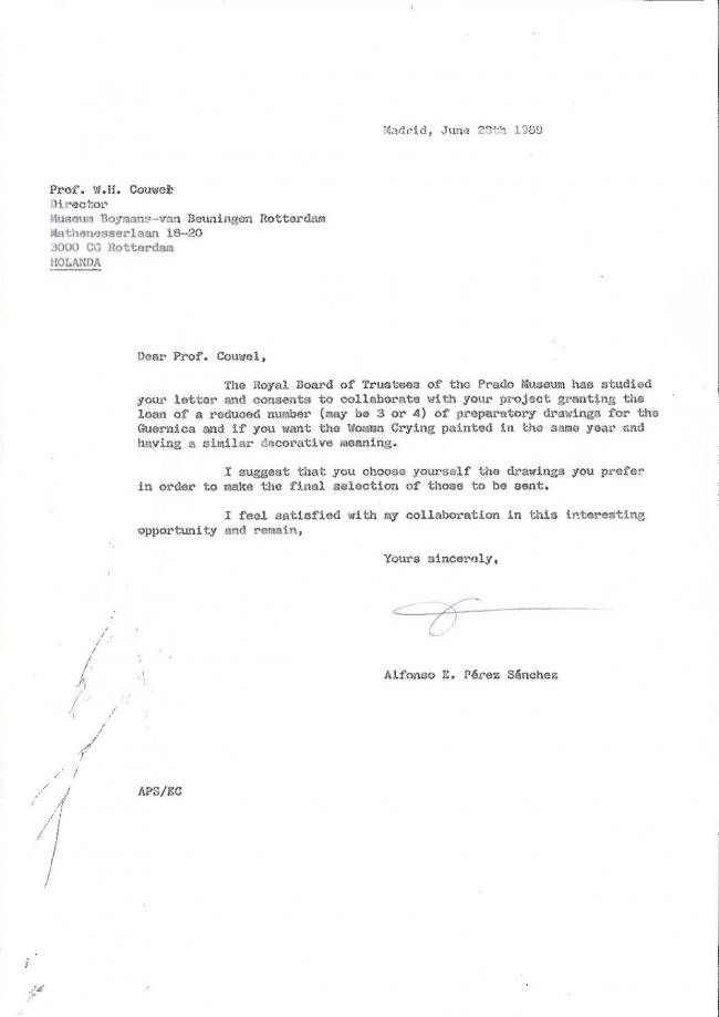 Correspondencia sobre el proyecto de exposición sobre Guernica del Museum Boymans-van Beuningen de Róterdam