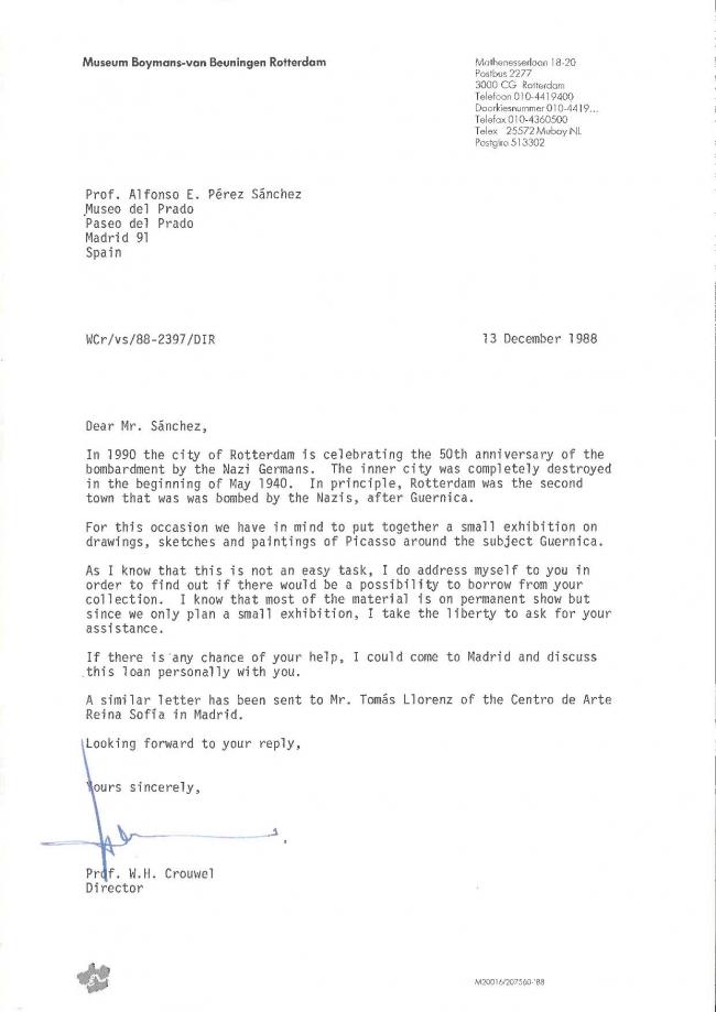 Correspondencia sobre el proyecto de exposición sobre Guernica del Museum Boymans-van Beuningen de Róterdam