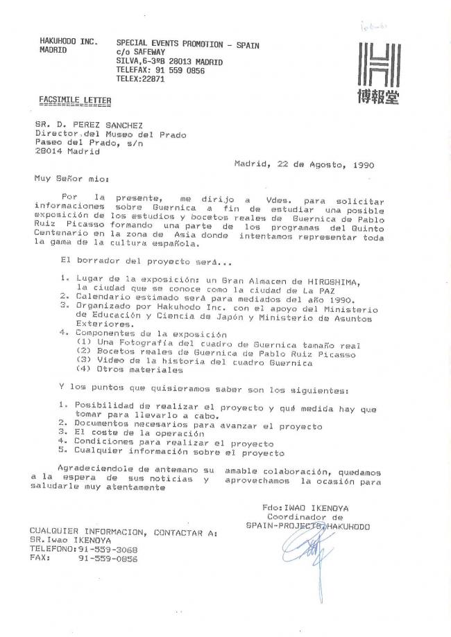 Correspondencia sobre un proyecto de exposición en Hiroshima