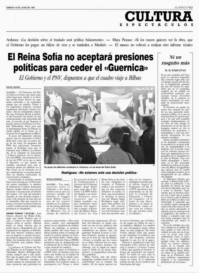 El Reina Sofía no aceptará presiones políticas para ceder el «Guernica»
