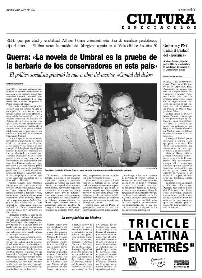 The Spanish Government and the PNV (Basque Nationalist Party) discuss the transfer of Guernica