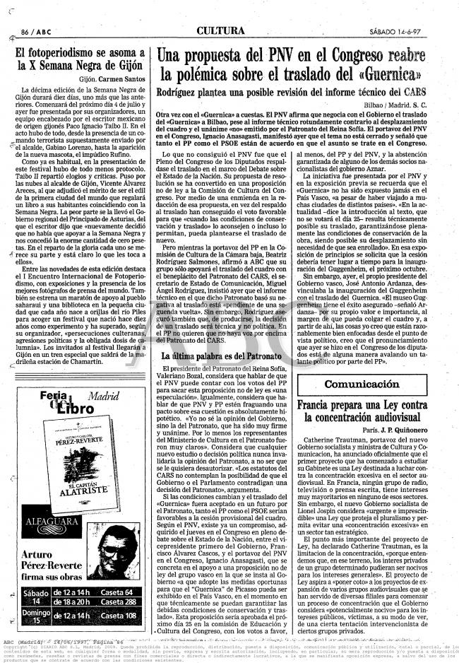 Una propuesta del PNV en el Congreso reabre la polémica sobre el traslado del «Guernica»