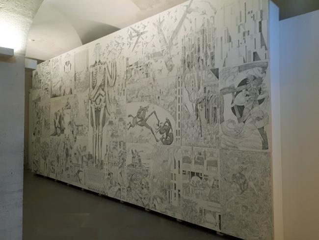 Sergio García Sánchez, <em>War</em>, 2020. Chinese ink on paper fixed on wooden support. Photo by Musée National Picasso-Paris 