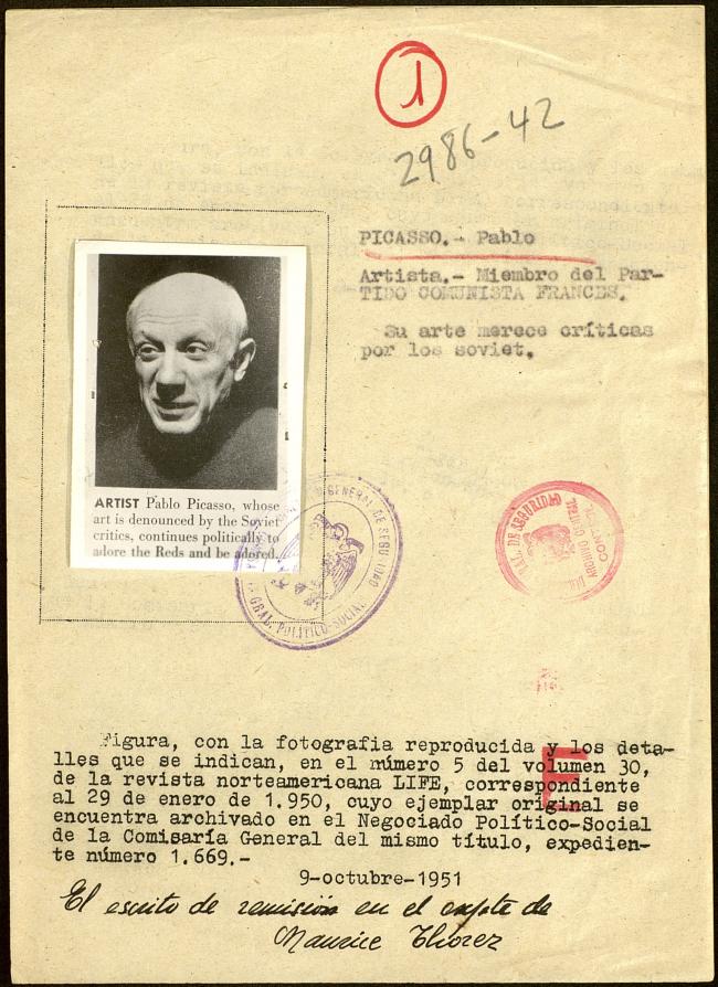 Ficha policial de Pablo Picasso, 1944-1951