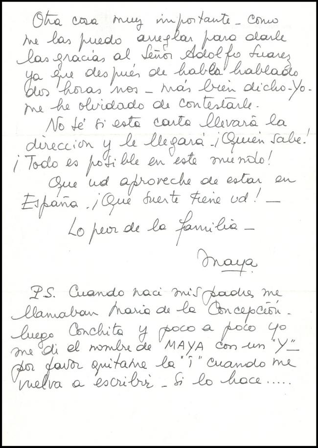 Carta de Maya Picasso a Javier Tusell, Madrid, 14 de enero de 1981