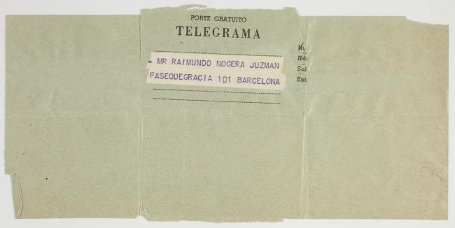 Telegrama de Mariano Miguel, secretario de Picasso, dirigido a Raimon Noguera pidiendo que se cancele el acto de inauguración de la ampliación del Museo Picasso, Mougins, 10 de diciembre de 1970
