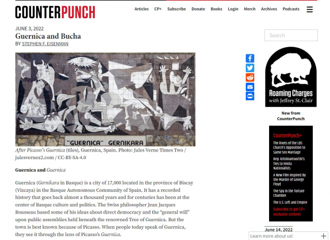 Stephen F. Eisenman, "Guernica y Bucha" en Counterpunch, 3 de junio de 2022