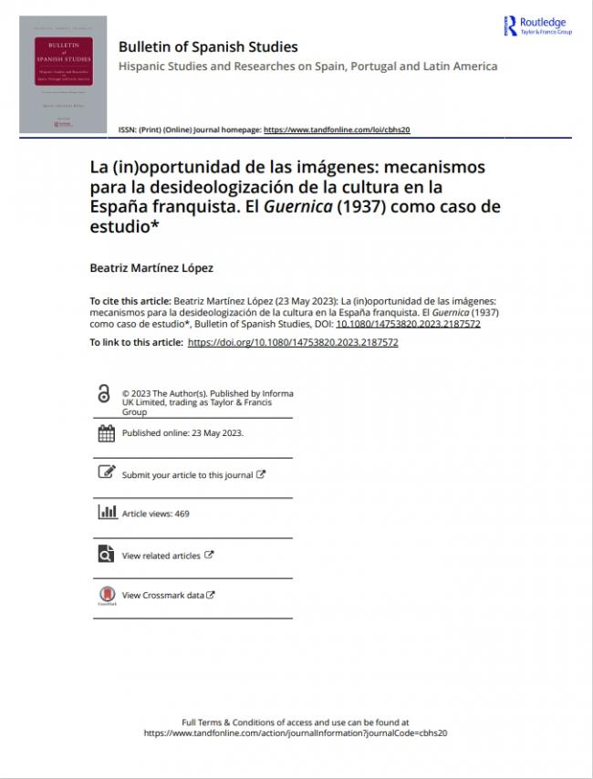 Beatriz Martínez López, La (in)oportunidad de las imágenes: mecanismos para la desideologización de la cultura en la España franquista. El Guernica (1937) como caso de estudio,  2023. © CC BY-NC-SA 4.0, 2023 