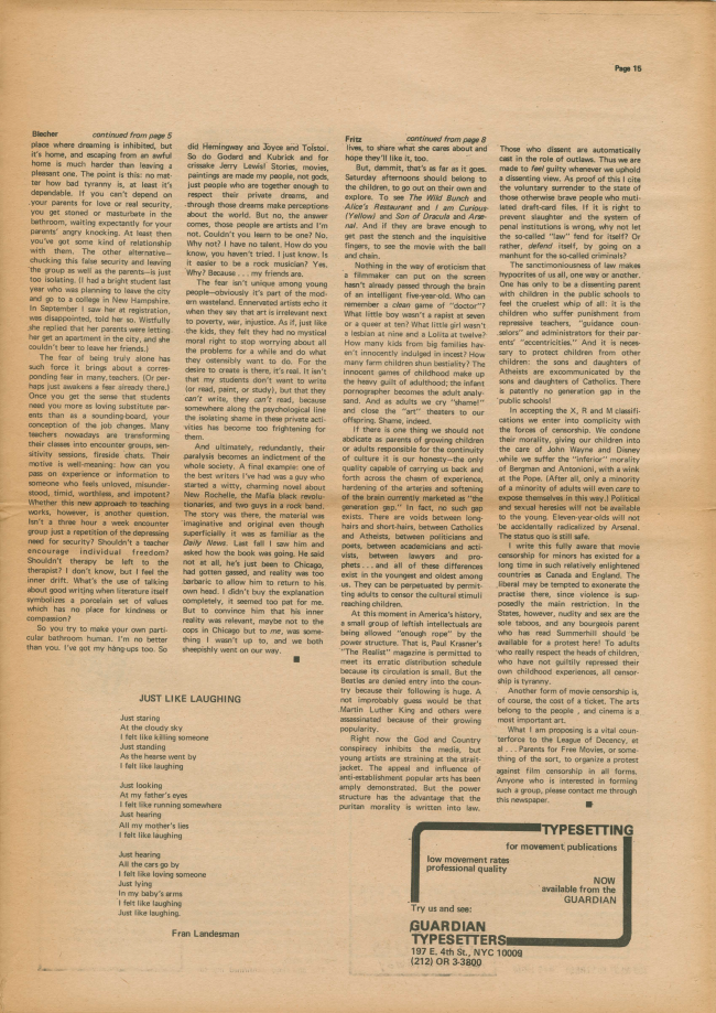 <em>The New York Element</em>, Nueva York, vol. 1, n.º 5, noviembre-diciembre, 1969, p. 15