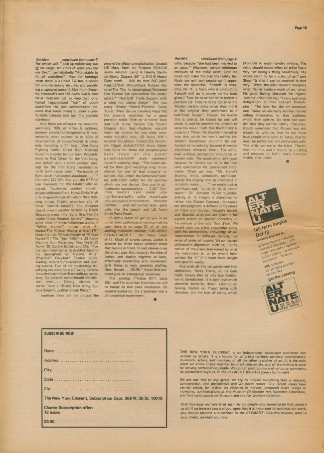 <em>The New York Element</em>, Nueva York, vol. 1, n.º 5, noviembre-diciembre, 1969, p. 16