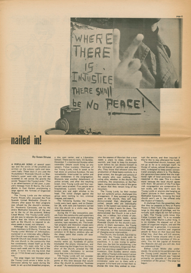 <em>The New York Element</em>, Nueva York, vol. 1, n.º 6, febrero-marzo, 1970, p. 6