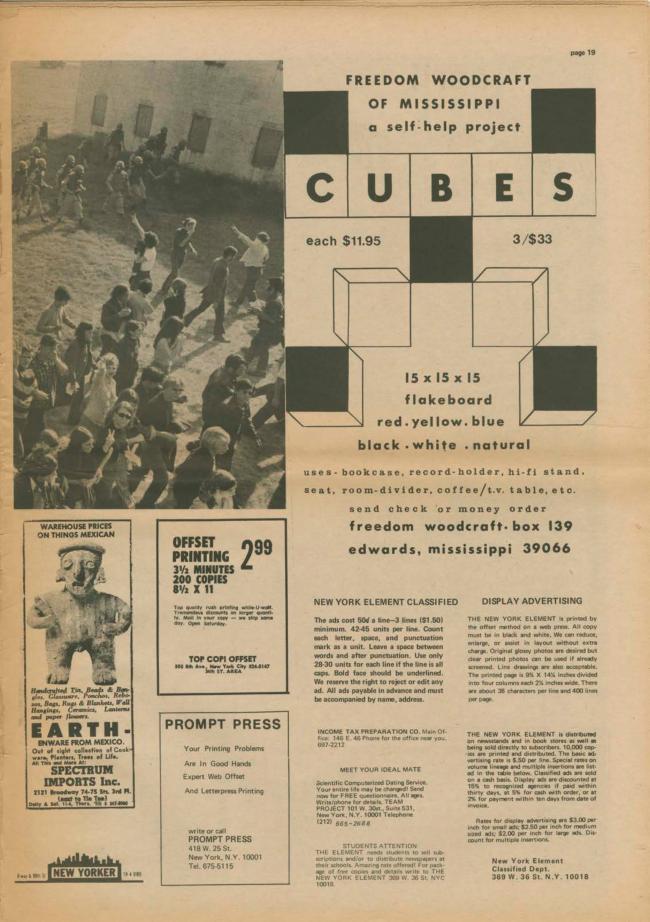 <em>The New York Element</em>, Nueva York, vol. 2, n.º 1, abril-mayo, 1970, p. 19