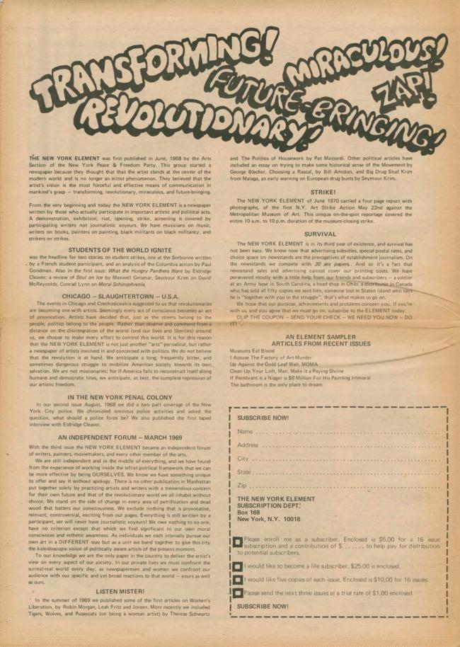 <em>The New York Element</em>, Nueva York, vol. 2, n.º 3, noviembre-diciembre, 1970, p. 16