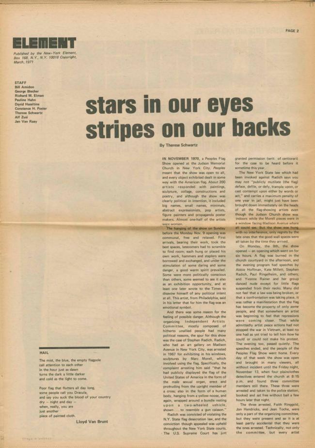 <em>The New York Element</em>, Nueva York, vol. 2, n.º 4, marzo-abril, 1971, p. 2