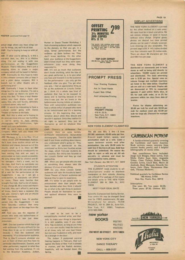 <em>The New York Element</em>, Nueva York, vol. 2, n.º 4, marzo-abril, 1971, p. 19
