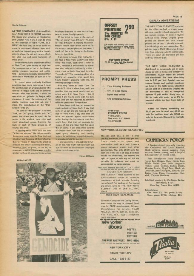 <em>The New York Element</em>, Nueva York, vol. 2, n.º 5, junio-julio, 1971, p. 19