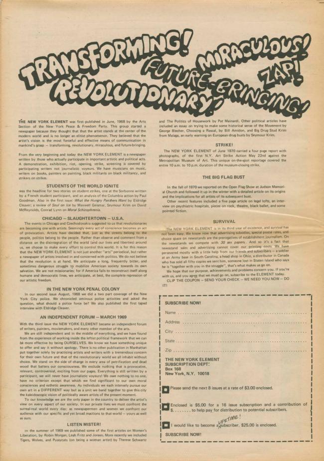 <em>The New York Element</em>, Nueva York, vol. 2, n.º 5, junio-julio, 1971, p. 20