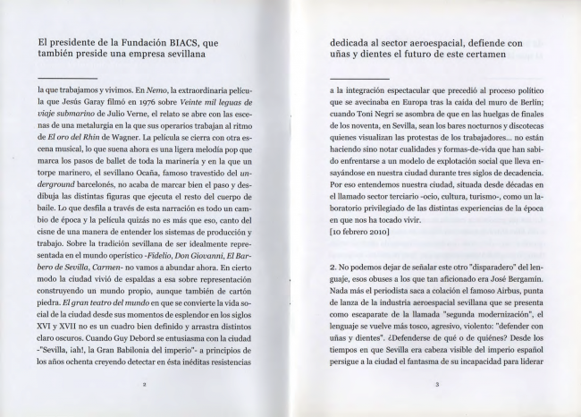 Folleto de la Plataforma de Reflexión sobre Políticas Culturales, <em>Es como EL TRABAJO, que no le puede gustar a todo el mundo</em>, Sevilla, abril, 2010