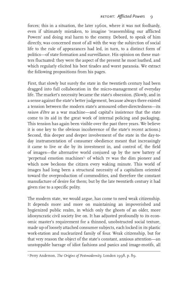 RETORT, “Afflicted Powers: The State, the Spectacle and September 11” [Poderes afligidos. El Estado, el espectáculo y el 11 de septiembre], <em>New Left Review</em>, Londres, vol. 27, mayo-junio, 2004, p. 9