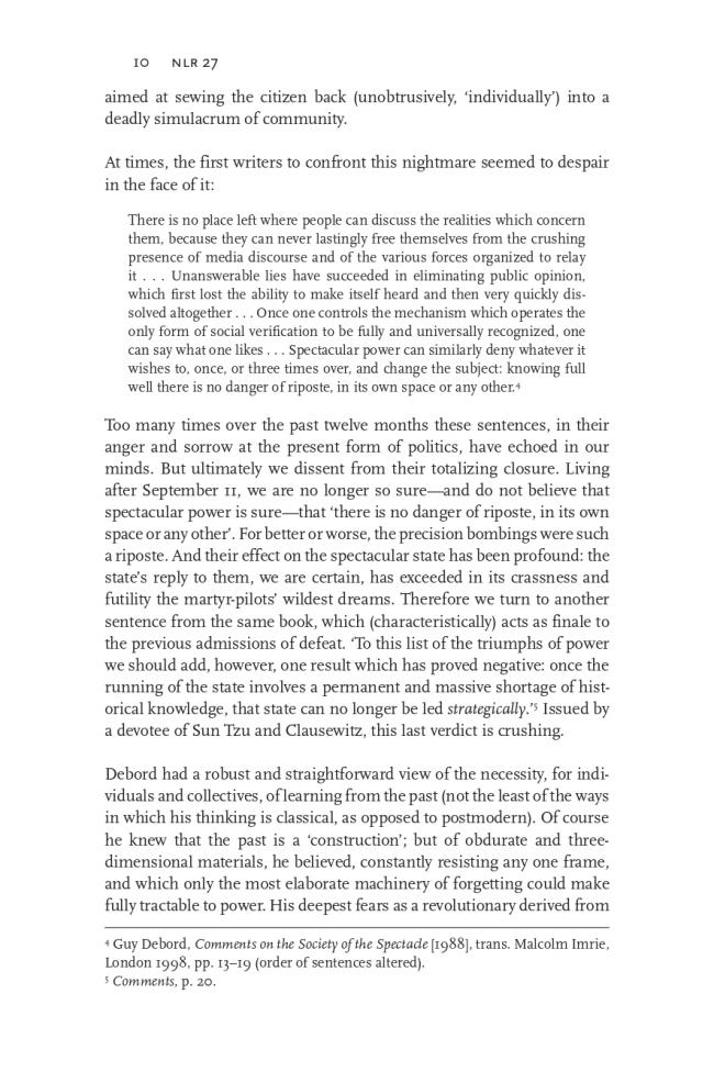 RETORT, “Afflicted Powers: The State, the Spectacle and September 11” [Poderes afligidos. El Estado, el espectáculo y el 11 de septiembre], <em>New Left Review</em>, Londres, vol. 27, mayo-junio, 2004, p. 10
