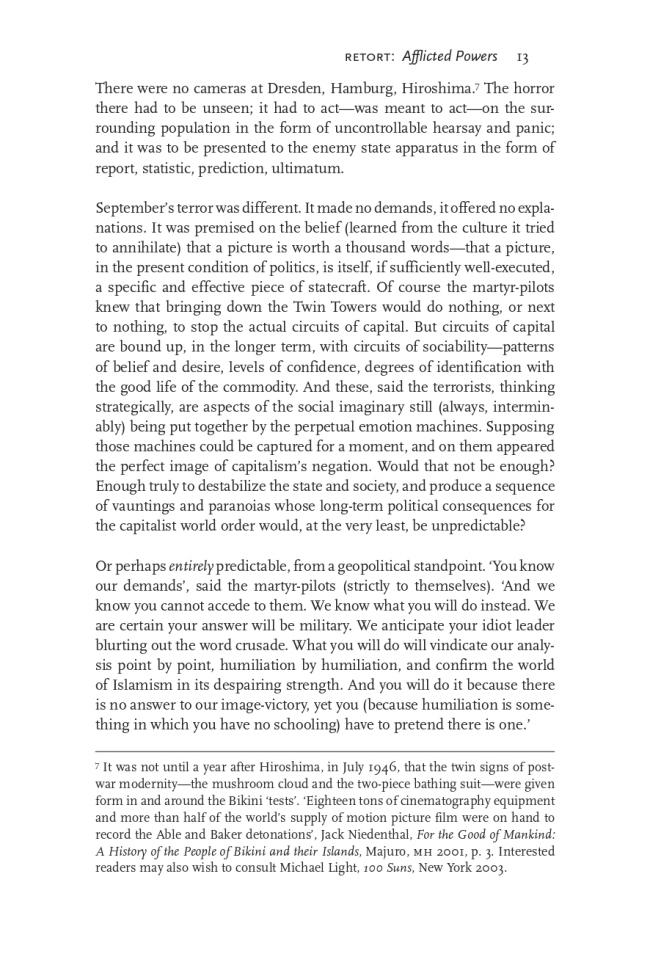 RETORT, “Afflicted Powers: The State, the Spectacle and September 11” [Poderes afligidos. El Estado, el espectáculo y el 11 de septiembre], <em>New Left Review</em>, Londres, vol. 27, mayo-junio, 2004, p. 13
