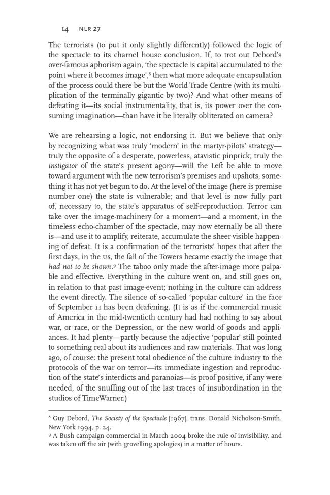RETORT, “Afflicted Powers: The State, the Spectacle and September 11” [Poderes afligidos. El Estado, el espectáculo y el 11 de septiembre], <em>New Left Review</em>, Londres, vol. 27, mayo-junio, 2004, p. 14