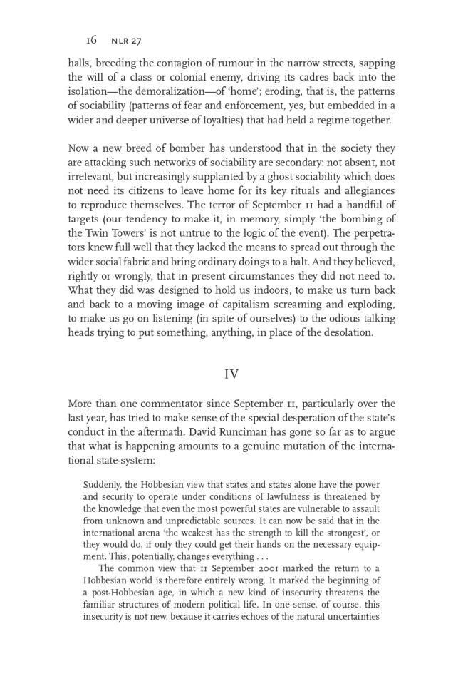 RETORT, “Afflicted Powers: The State, the Spectacle and September 11” [Poderes afligidos. El Estado, el espectáculo y el 11 de septiembre], <em>New Left Review</em>, Londres, vol. 27, mayo-junio, 2004, p. 16