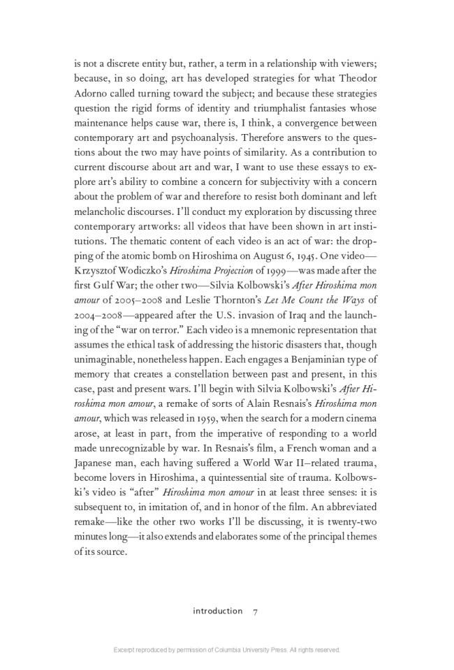 Rosalyn Deutsche, "Introduction" [Introducción], en <em>Hiroshima after Iraq: Three Studies in Art and War</em> [Hiroshima después de Irak. Tres estudios sobre el arte y la guerra], Nueva York, Columbia University Press, 2010, 7